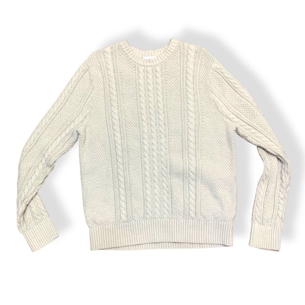 VTG Men’s Fisherman Cable-knit Sweater‎ Aran Chunky Cream Cotton Size Large